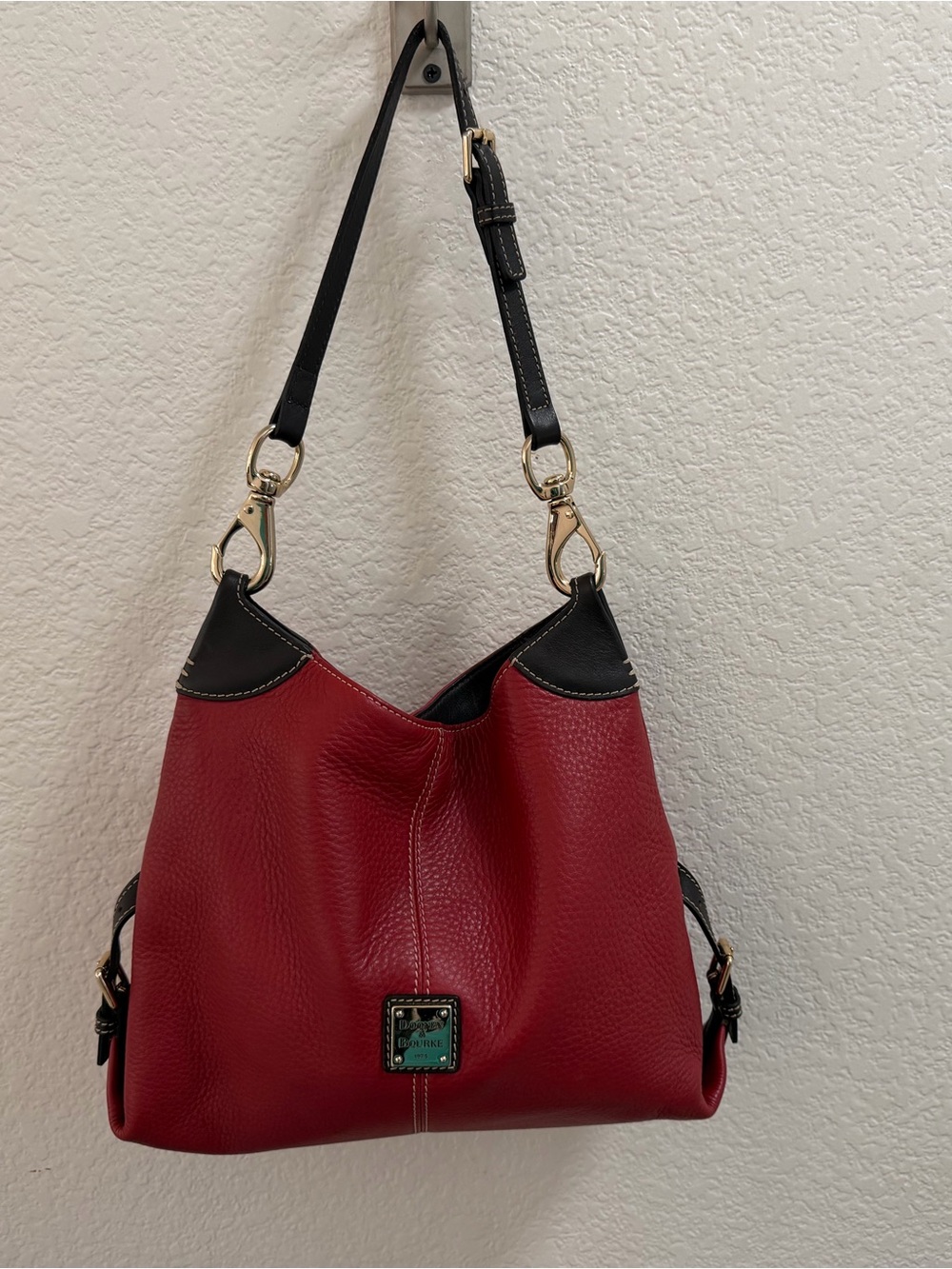 Dooney & Bourke Red Leather Shoulder Bag with Brown Accents